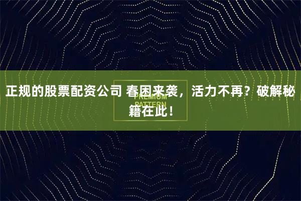 正规的股票配资公司 春困来袭，活力不再？破解秘籍在此！